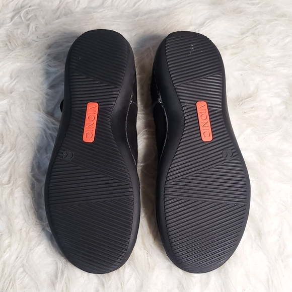 Vionic Black Suede Leather Mary Jane Shoes Flats Velcro Strap Ortholite Comfort - Picture 5 of 7